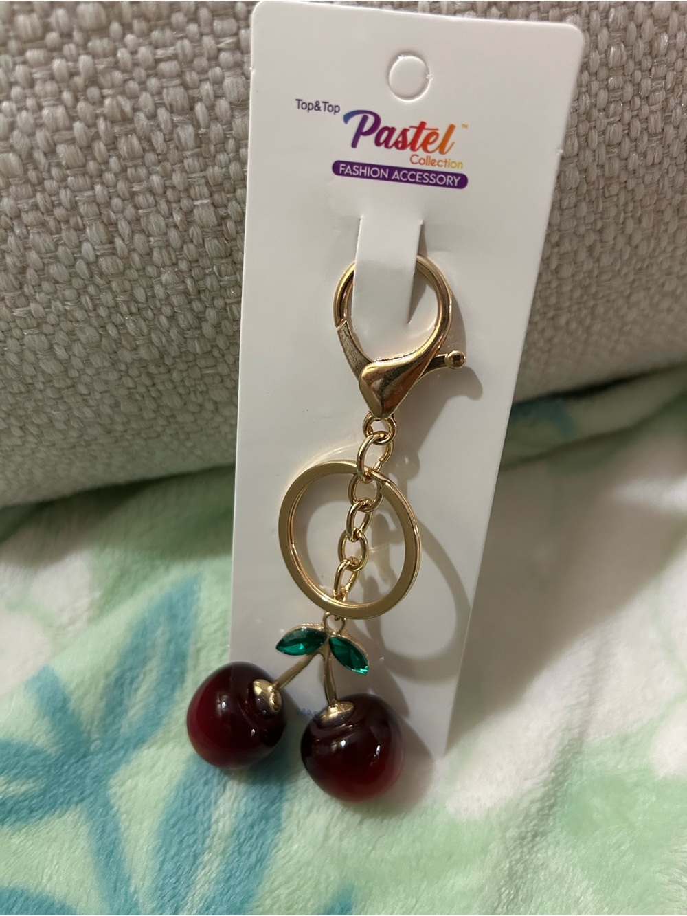 Gold Cherry Keychain - Red